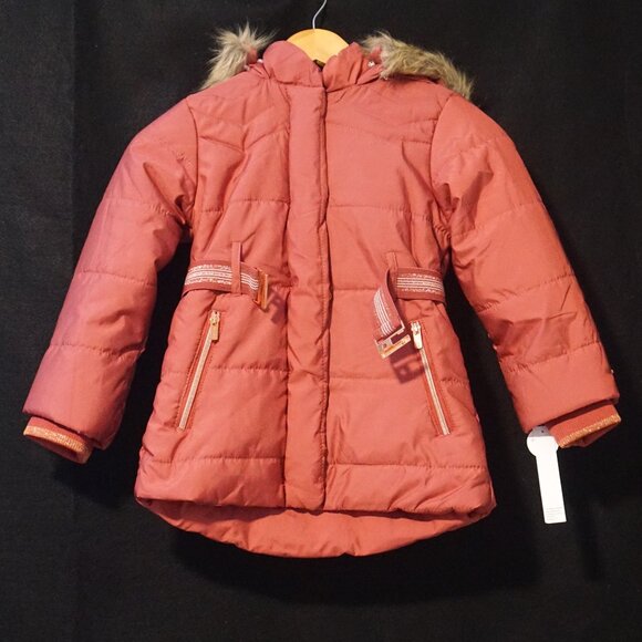 Tahari Dusty Rose Puffer Jacket with Faux Fur Lined Hood Girl’s 4T